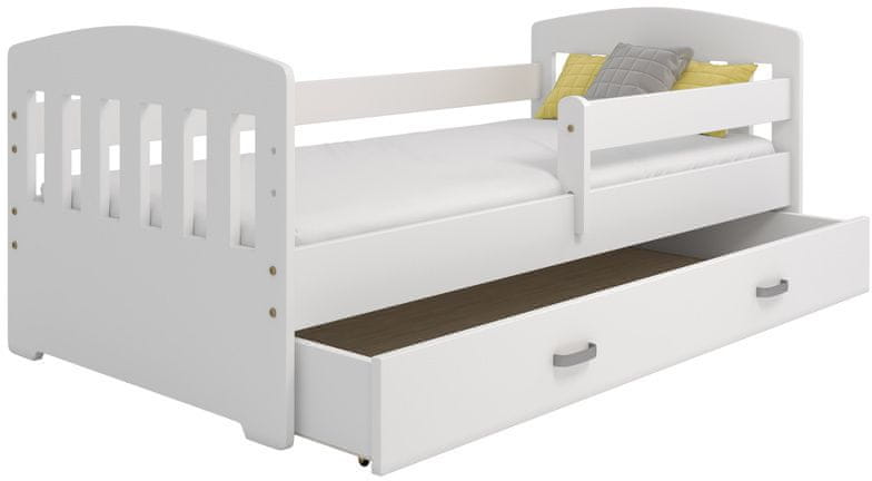 eoshop Detská posteľ Miki 80x160 B6, biela/biela + rošt, matracu, úložný priestor